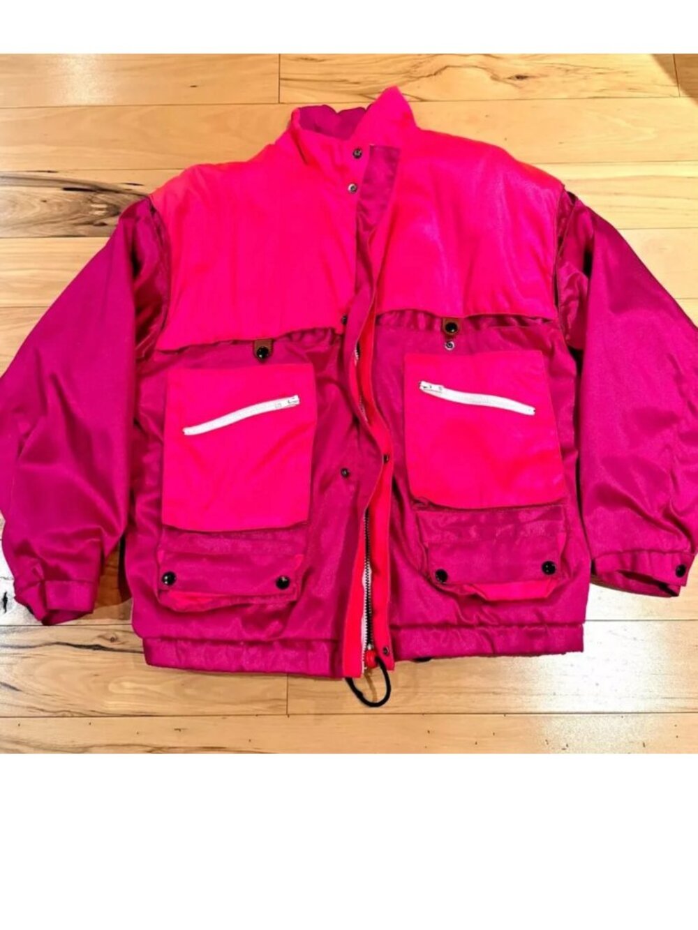 Vintage Neon Ski Jacket Coat Snowboard Winter Pink Pockets Zip Retro 80s/90s